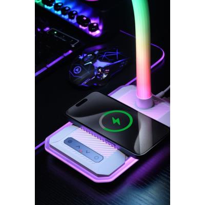 IMMAX LED stolní lampička GAMER RGB/ Qi nabíjení/ RGB/ 250lm/ 5V/2,1A/ USB výstup/ bílá