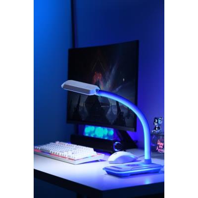 IMMAX LED stolní lampička GAMER RGB/ Qi nabíjení/ RGB/ 250lm/ 5V/2,1A/ USB výstup/ bílá