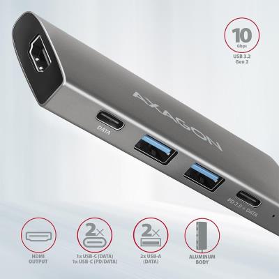 AXAGON hub USB-C / HMC-5G2 / USB 3.2 Gen2 / 2x USB-C / 2X USB-A / 1x HDMI / 4k/60 / 100W PD / 0,1m