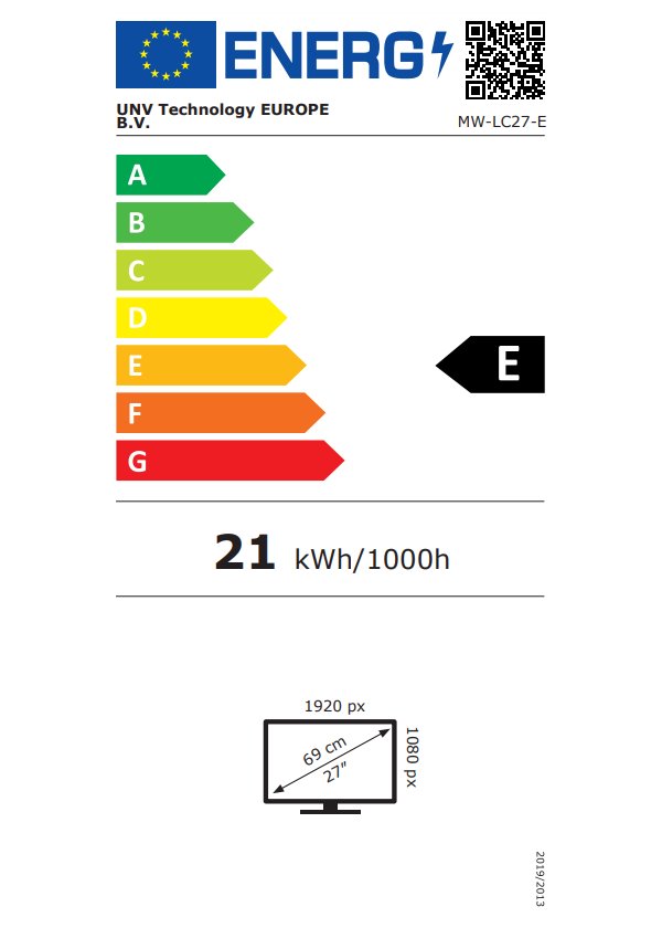 UNIVIEW 27" LED MW-LC27-E/ 1920x1080/ 4000:1/ 5ms/ 250 cd/m2/ HDMI/ VGA/ Černý