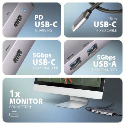 AXAGON multi USB-C 5v1 hub / HMC-5H60 / USB 3.2 Gen1 / 1x PD 100W / 1x USB-C / 2x USB-A / HDMI / 15cm