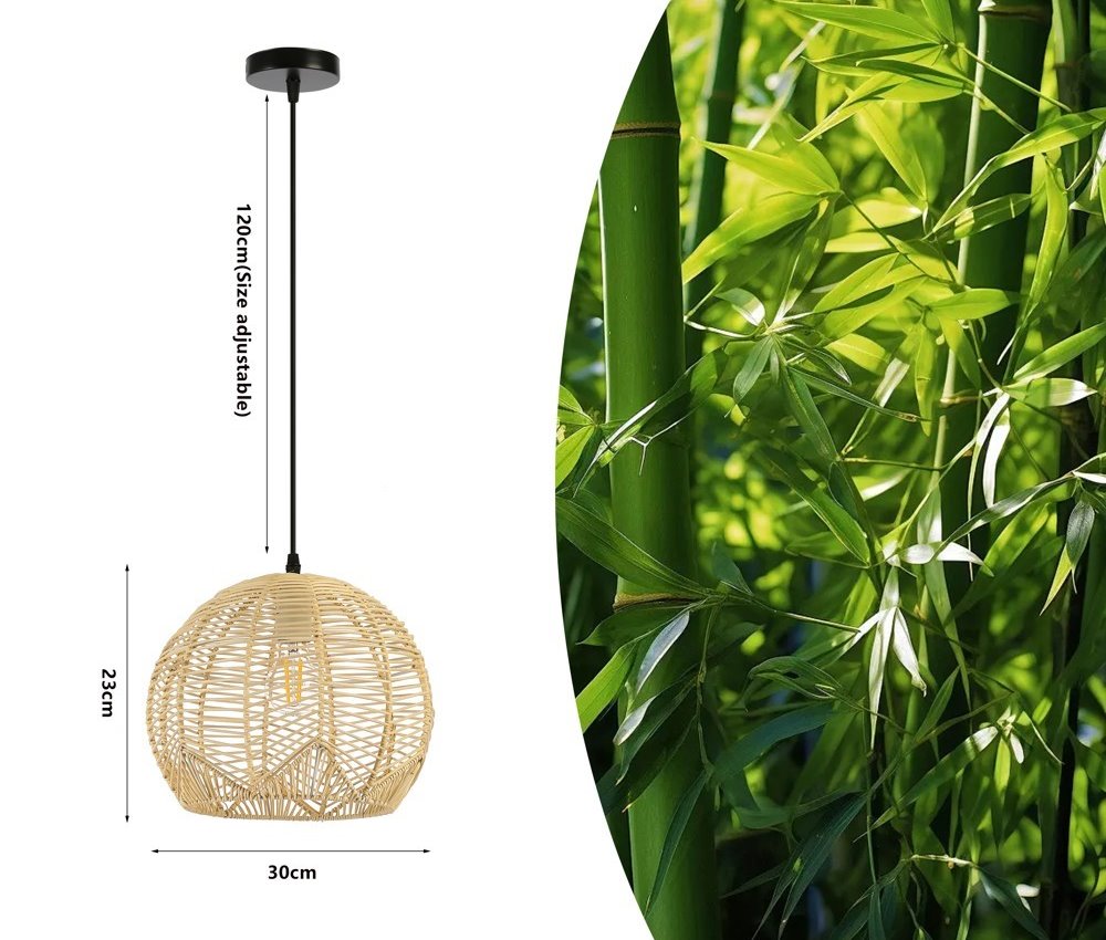 IMMAX BOHO PELO designové závěsné svítidlo, D30cm, E27, přírodní ratan