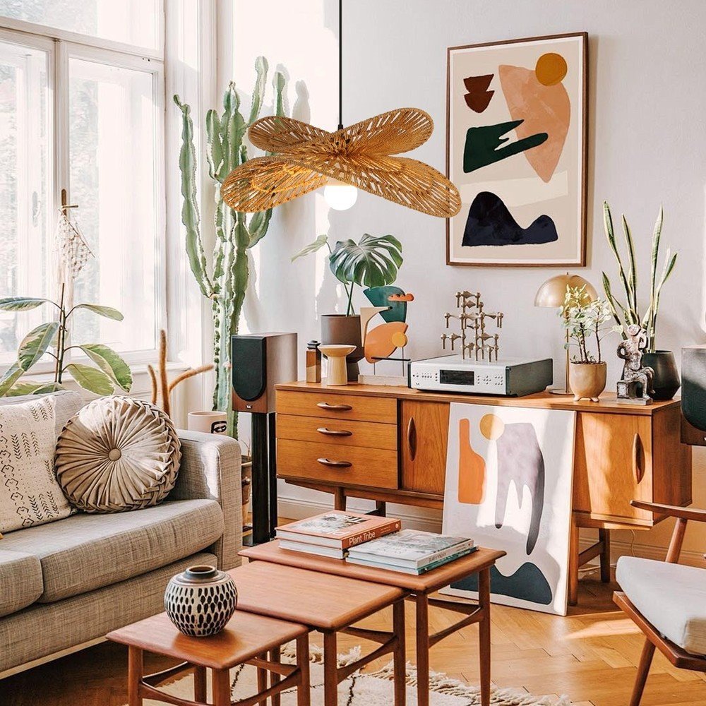 IMMAX BOHO MARIPOSA designové závěsné svítidlo, D50cm, E27, přírodní juta