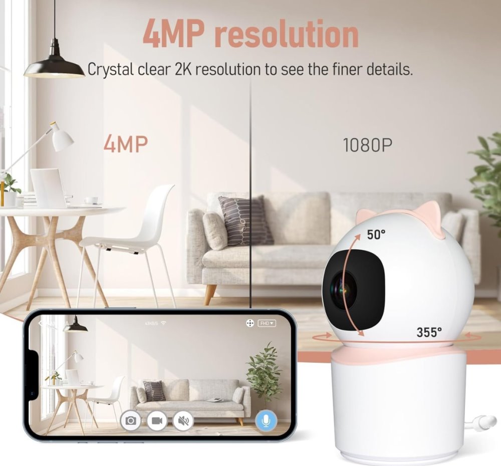 IMMAX NEO LITE SMART Security vnitřní kamera BABY, 355° 50°, P/T, Wi-Fi, 4MP, růžová, TUYA