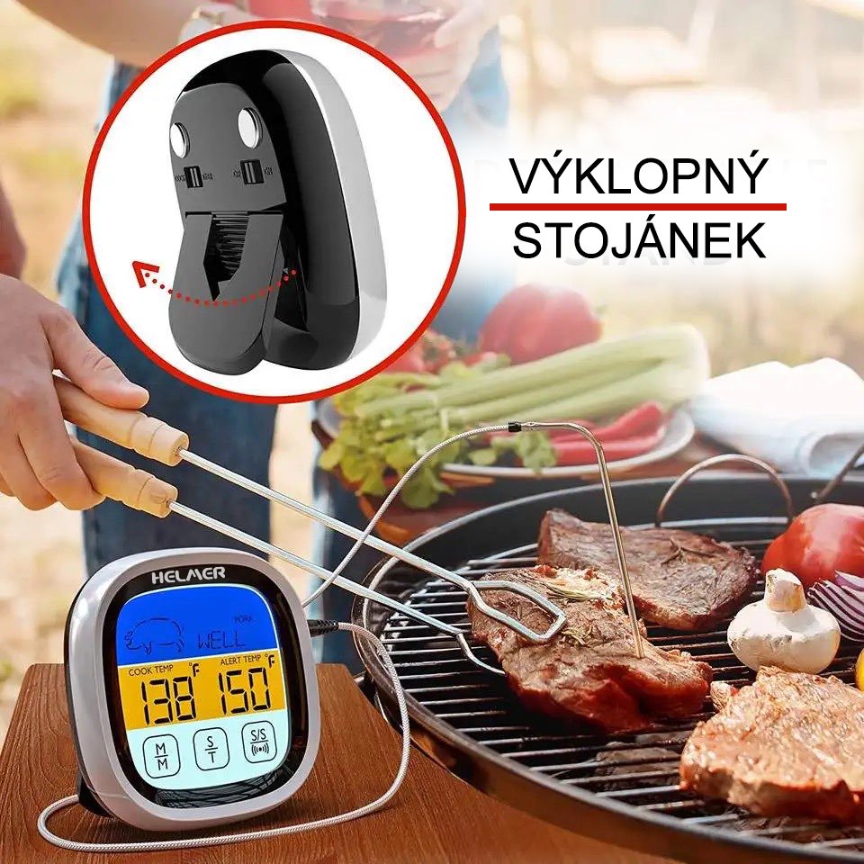 HELMER digitální vpichový kuchyňský teploměr TM 23/ LCD displej/ - 20 až 300 °C/ černo-stříbrný