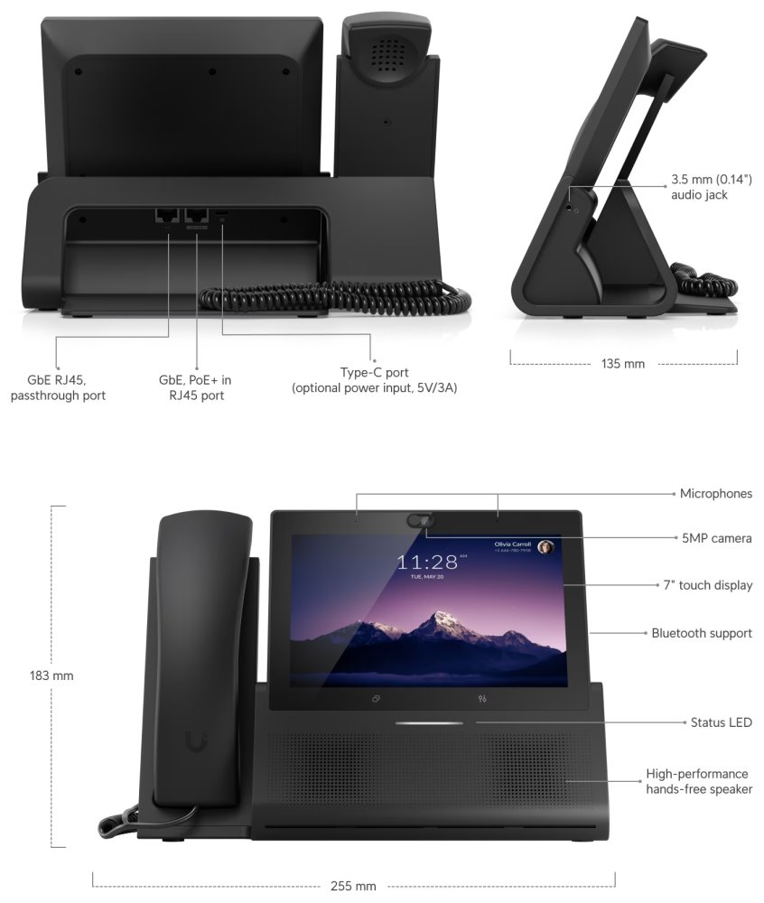 Ubiquiti UniFi Phone G2 Touch Max - IP telefon, 7" dotykový displej, 5Mpx kamera, Wi-Fi, Bluetooth, PoE+