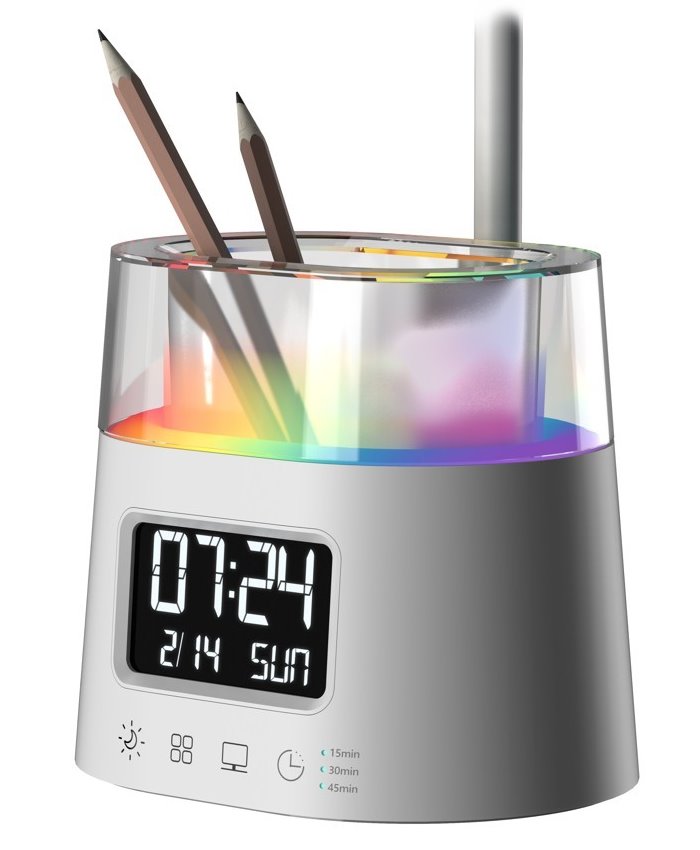 IMMAX LED stolní lampička FRESHMAN s RGB podsvícením/ 10W/ 350lm/ 5V/2A/ držák na tužky/ bílá