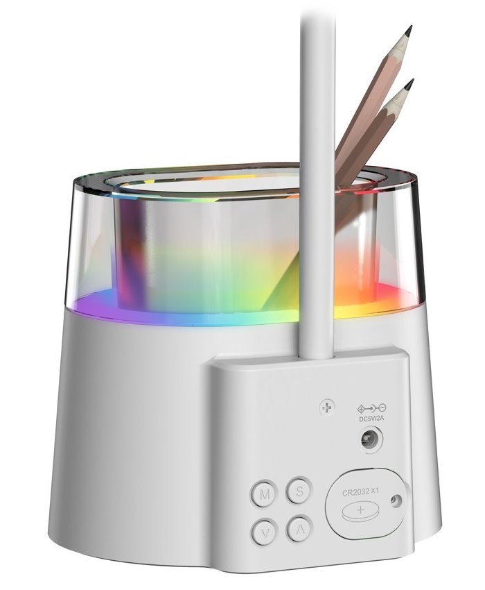 IMMAX LED stolní lampička FRESHMAN s RGB podsvícením/ 10W/ 350lm/ 5V/2A/ držák na tužky/ bílá