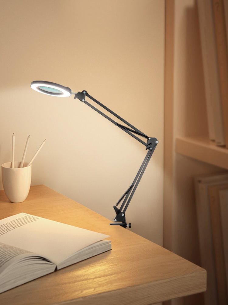 IMMAX LED stolní lampička ZOOM/ s lupou/ 12W/ 5V/2A/ stmívatelná/ černá