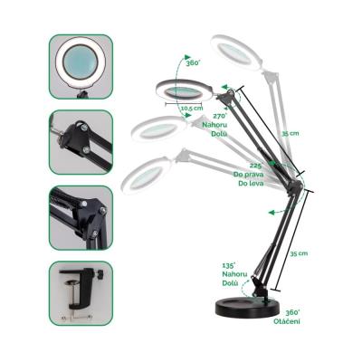 IMMAX LED stolní lampička ZOOM/ s lupou/ 12W/ 5V/2A/ stmívatelná/ černá