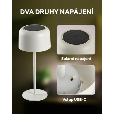 IMMAX venkovní solární LED stolní lampička CARO/ 4W/ 150lm/ CCT/ 3000K/ stmívatelná/ IP44/ bílá