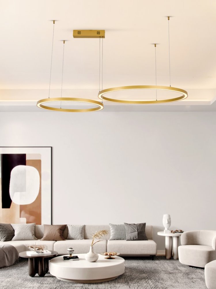 IMMAX NEO FINO NEW SMART závěsné svítidlo 2 kruhy, 60+80cm, 93W zlaté, Zigbee 3.0, TUYA