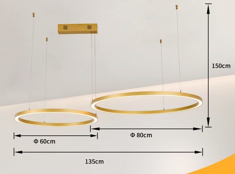 IMMAX NEO FINO NEW SMART závěsné svítidlo 2 kruhy, 60+80cm, 93W zlaté, Zigbee 3.0, TUYA