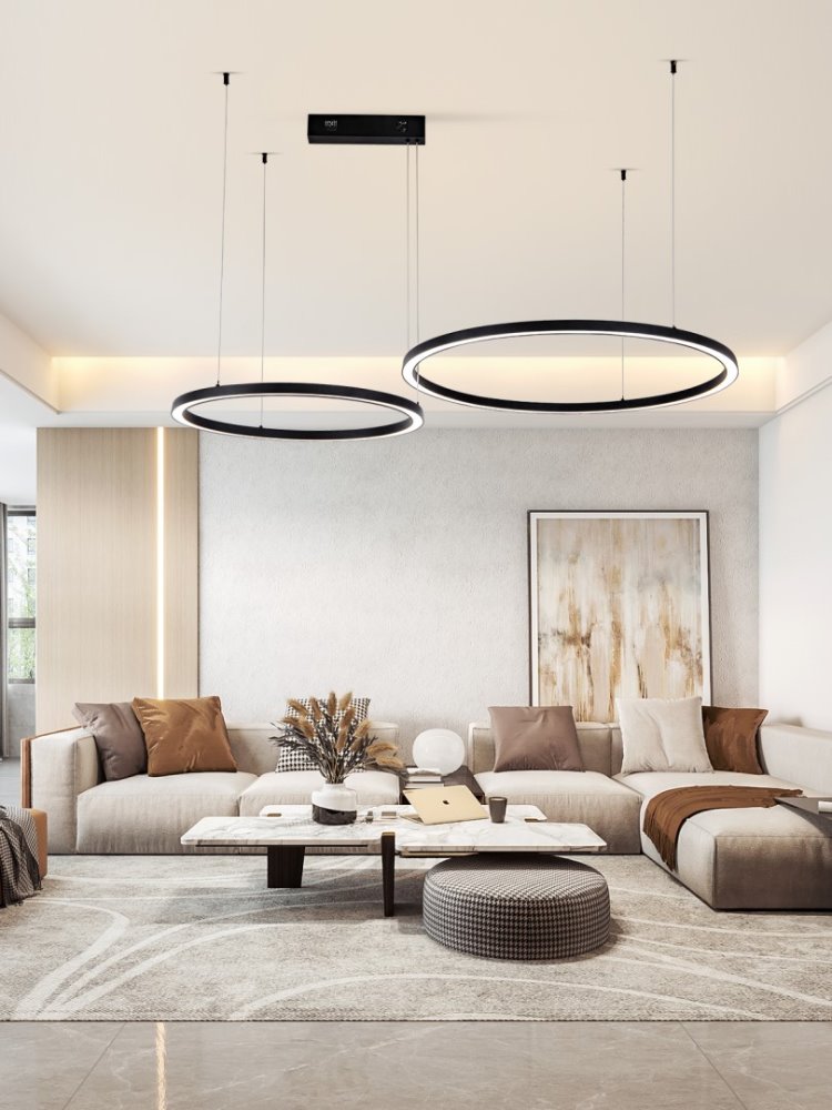 IMMAX NEO FINO NEW SMART závěsné svítidlo 2 kruhy, 60+80cm, 93W, černé, Zigbee 3.0, TUYA