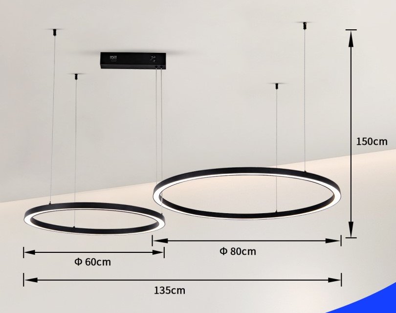 IMMAX NEO FINO NEW SMART závěsné svítidlo 2 kruhy, 60+80cm, 93W, černé, Zigbee 3.0, TUYA