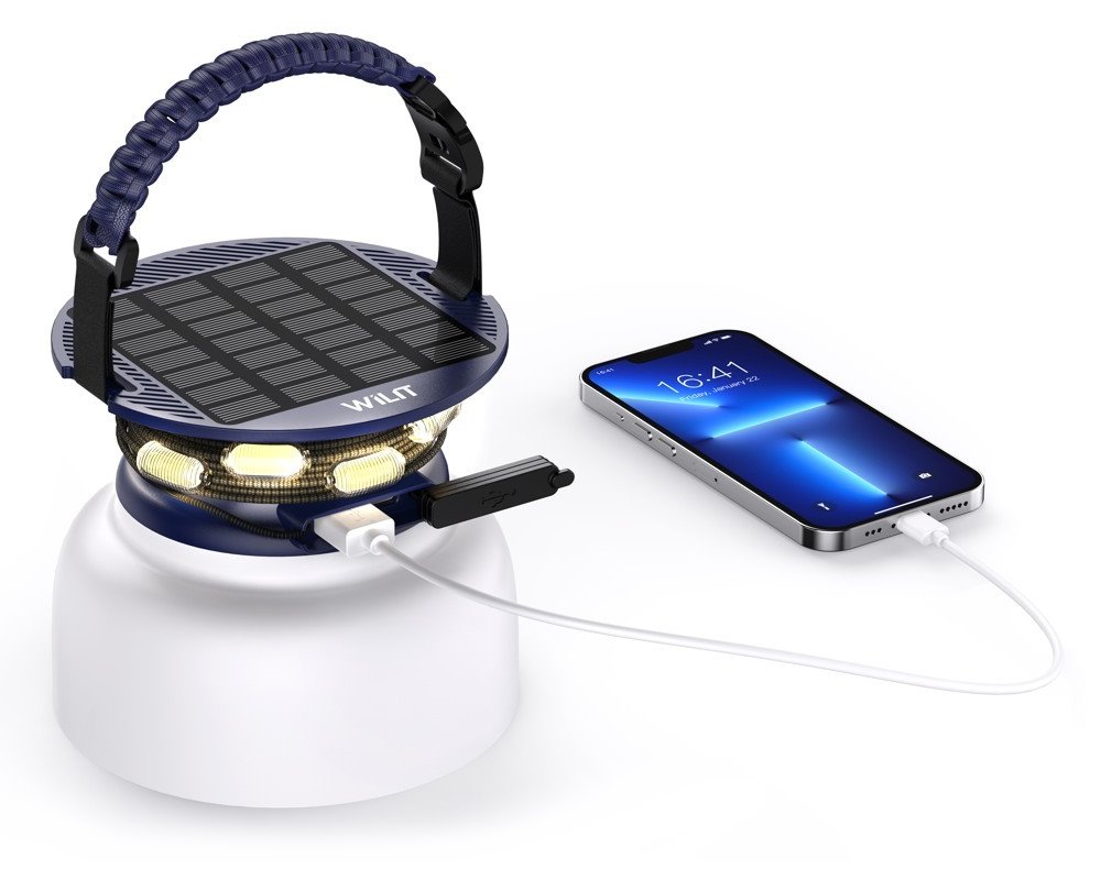 IMMAX solární kempingová lampička s integrovaným RGB LED světelným řetězem/ 10W/ IP65/ USB-C