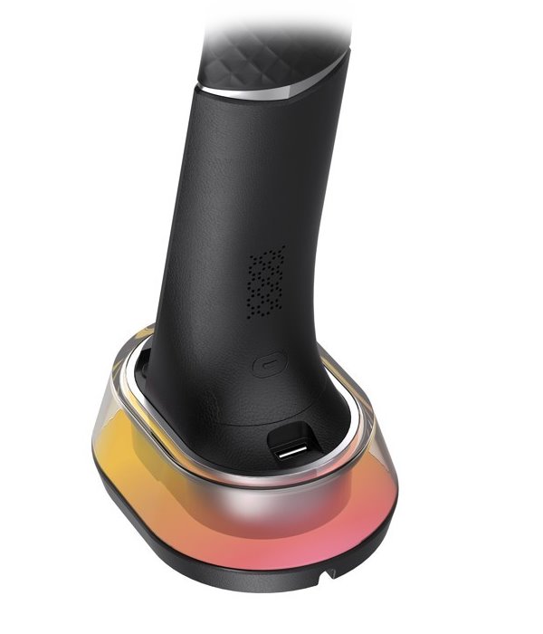 IMMAX LED stolní lampička CORELLA/ Qi nabíjení/ 7W/ 5V/2,1 A/ RGB podsvícení/ stmívatelná/ USB/ černá + stříbrné prvky