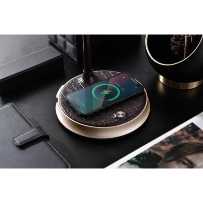 IMMAX LED stolní lampička FINCH/ Qi nabíjení/ 9W/ 12V/2A/ stmívatelná/ hnědá + zlaté prvky