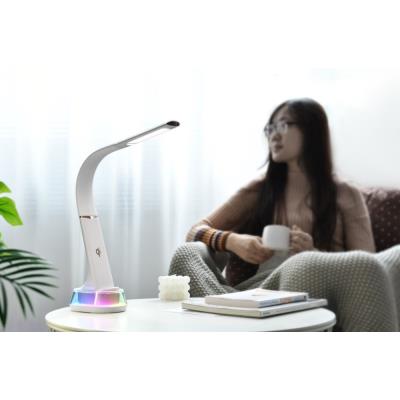 IMMAX LED stolní lampička CORELLA/ Qi nabíjení/ 7W/ 5V/2,1 A/ RGB podsvícení/ stmívatelná/ USB/ bílá + zlaté prvky