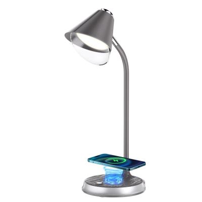 IMMAX LED stolní lampička FINCH/ Qi nabíjení/ 9W/ 12V/2A/ stmívatelná/ šedá + stříbrné prvky