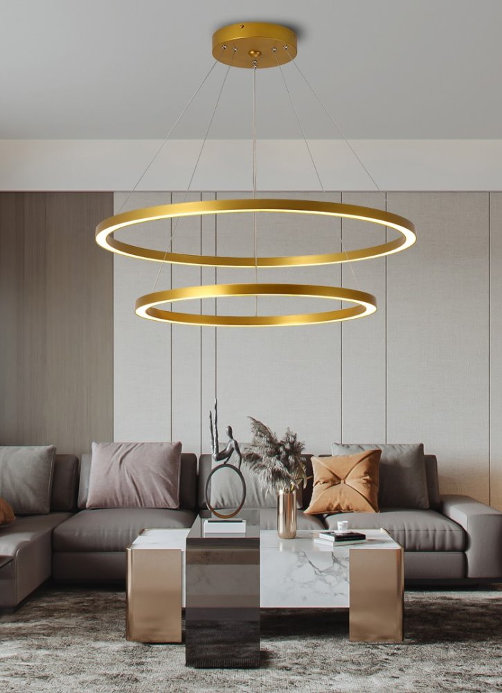 IMMAX NEO FINO SMART závěsné svítidlo 2 kruhy, 60+80cm, 93W zlaté, Zigbee 3.0, TUYA