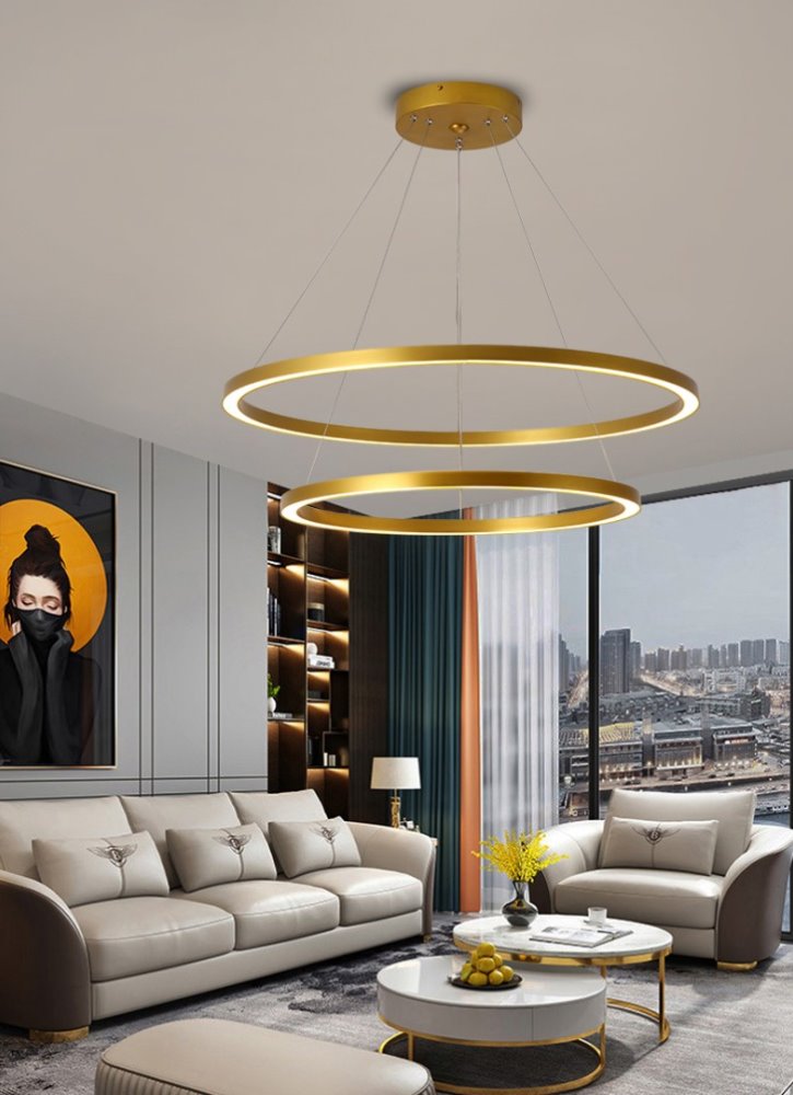 IMMAX NEO FINO SMART závěsné svítidlo 2 kruhy, 60+80cm, 93W zlaté, Zigbee 3.0, TUYA