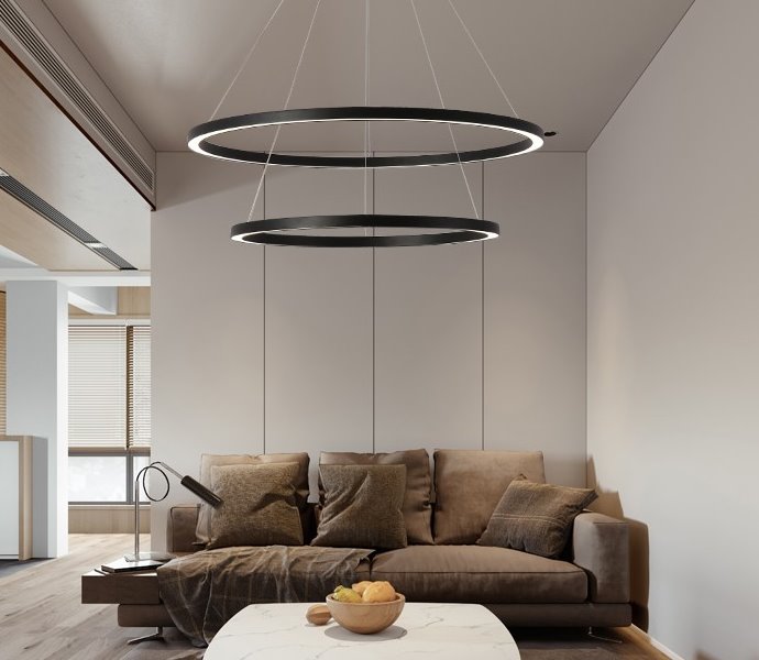 IMMAX NEO FINO SMART závěsné svítidlo 2 kruhy, 60+80cm, 93W, černé, Zigbee 3.0, TUYA