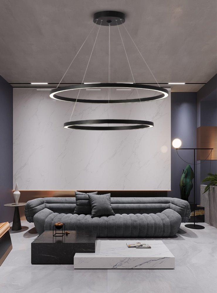 IMMAX NEO FINO SMART závěsné svítidlo 2 kruhy, 60+80cm, 93W, černé, Zigbee 3.0, TUYA