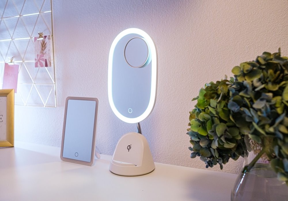 IMMAX LED kosmetické zrcátko FACE 3v1/ stojánek s Qi nabíjením/ 18W/ 70lm/ DC 12V/1,5A/ bílé