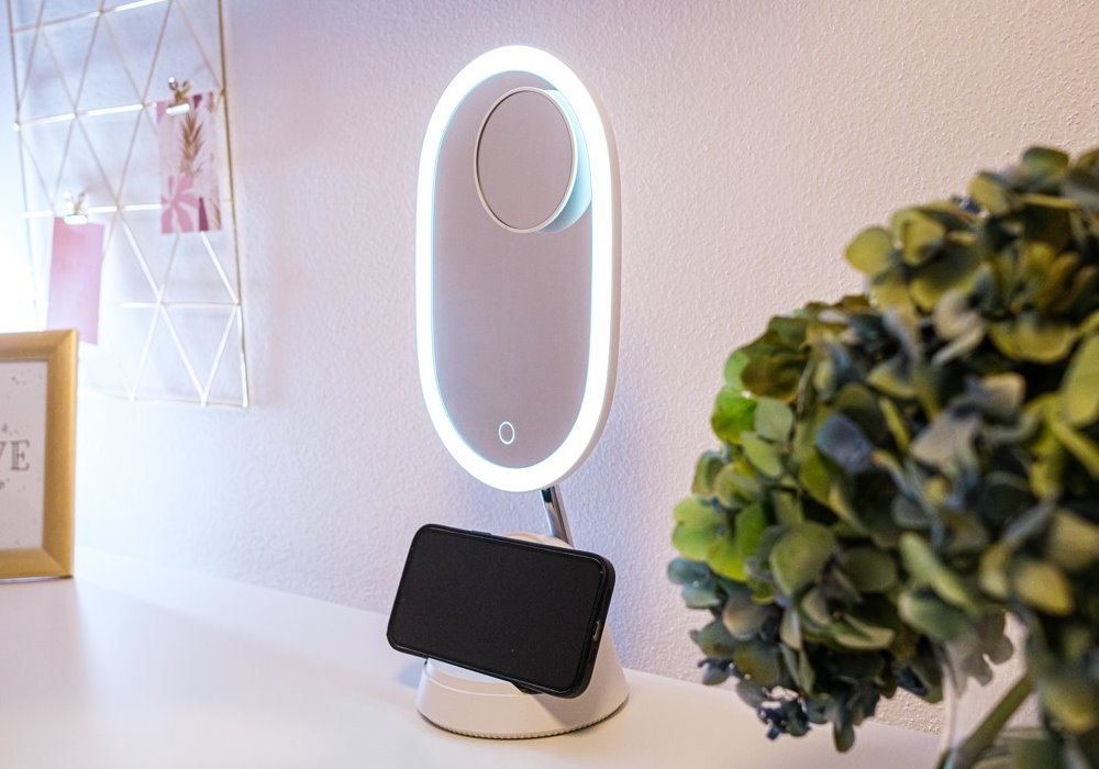 IMMAX LED kosmetické zrcátko FACE 3v1/ stojánek s Qi nabíjením/ 18W/ 70lm/ DC 12V/1,5A/ bílé