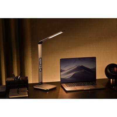 IMMAX LED stolní lampička Heron 2/ Qi nabíjení/ 8,5W/ 504lm/ DC 12V/2,5A/ stmívatelná/ sklápěcí rameno/ stříbrná