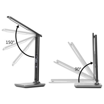 IMMAX LED stolní lampička Kingfisher/ Qi nabíjení/ 8,5W/ 400lm/ 12V/2,5A/ 3 barvy světla/ sklápěcí rameno/ černá