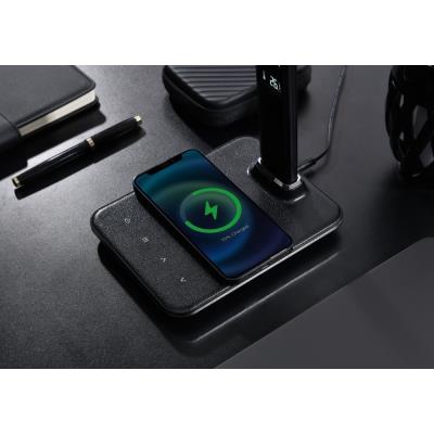 IMMAX LED stolní lampička Kingfisher/ Qi nabíjení/ 8,5W/ 400lm/ 12V/2,5A/ 3 barvy světla/ sklápěcí rameno/ černá