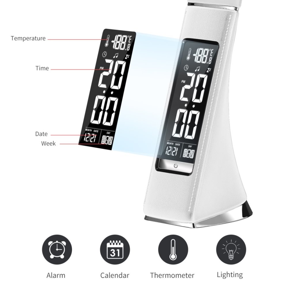 IMMAX LED stolní lampička Leather/ 6,5W/ 300lm/ 5V/1A/ 3 barvy světla/ flexibilní rameno/ možnost vypnutí LCD/ USB/ bílá