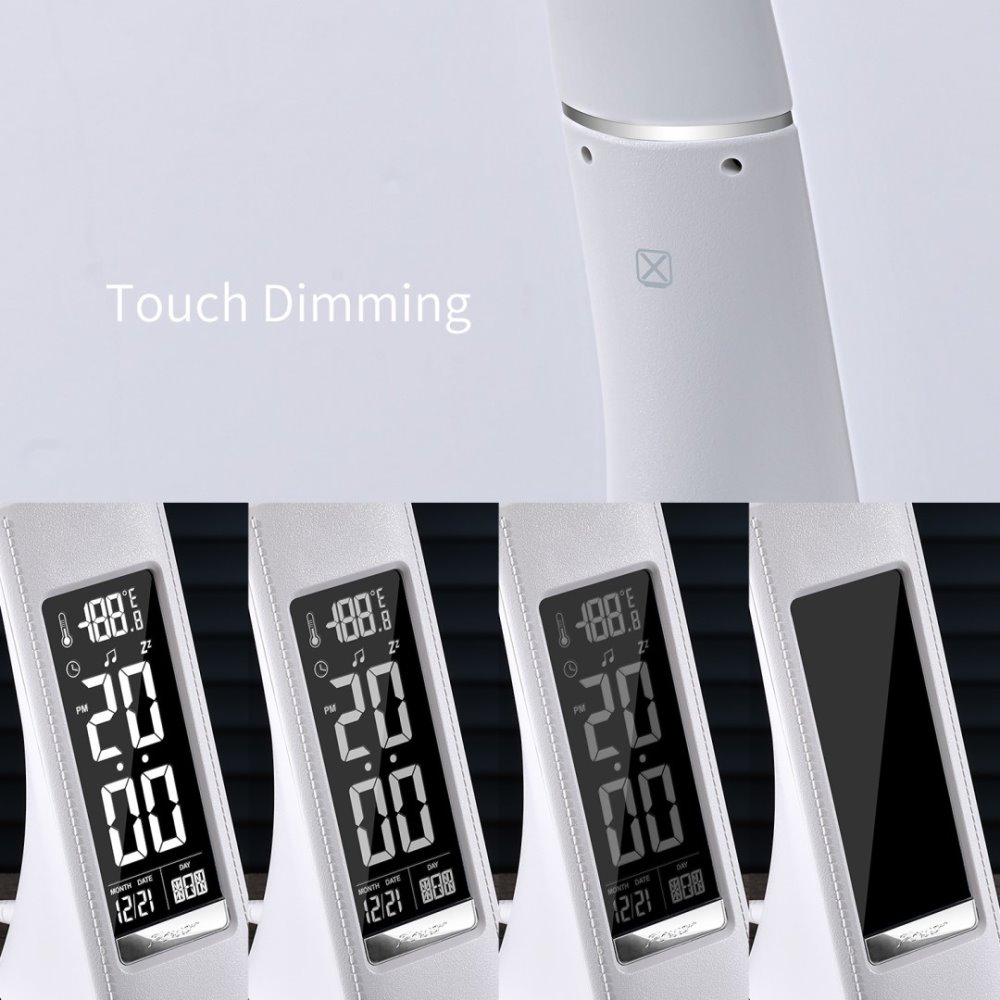 IMMAX LED stolní lampička Leather/ 6,5W/ 300lm/ 5V/1A/ 3 barvy světla/ flexibilní rameno/ možnost vypnutí LCD/ USB/ bílá