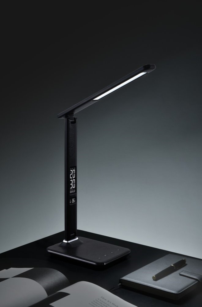 IMMAX LED stolní lampička Kingfisher/ 9W/ 450lm/ 12V/1A/ 3 různé barvy světla/ sklápěcí rameno/ USB/ černá