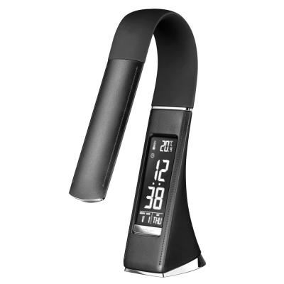 IMMAX LED stolní lampička Leather/ 6,5W/ 300lm/ 5V/1A/ 3 barvy světla/ flexibil. rameno/ možnost vypnutí LCD/ USB/ černá