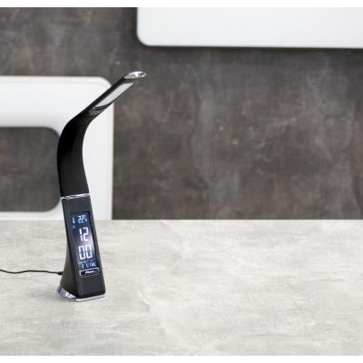 IMMAX LED stolní lampička Leather/ 6,5W/ 300lm/ 5V/1A/ 3 barvy světla/ flexibil. rameno/ možnost vypnutí LCD/ USB/ černá