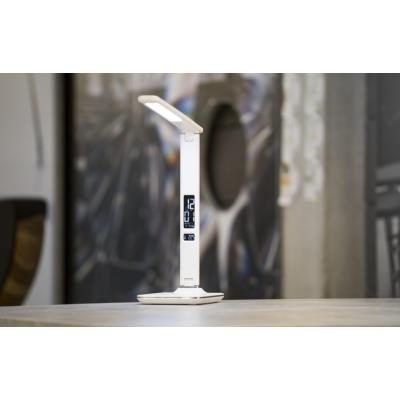 IMMAX LED stolní lampička Kingfisher/ 9W/ 450lm/ 12V/1A/ 3 různé barvy světla/ sklápěcí rameno/ USB/ bílá