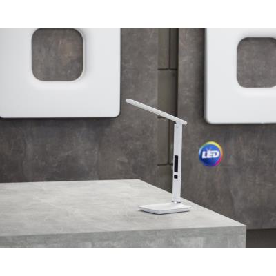 IMMAX LED stolní lampička Kingfisher/ 9W/ 450lm/ 12V/1A/ 3 různé barvy světla/ sklápěcí rameno/ USB/ bílá