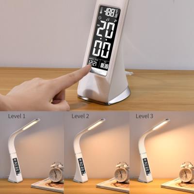 IMMAX LED stolní lampička Leather/ 6,5W/ 300lm/ 5V/1A/ 3 barvy světla/ flexibilní rameno/ možnost vypnutí LCD/ USB/ bílá