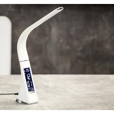 IMMAX LED stolní lampička Leather/ 6,5W/ 300lm/ 5V/1A/ 3 barvy světla/ flexibilní rameno/ možnost vypnutí LCD/ USB/ bílá