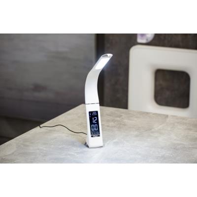 IMMAX LED stolní lampička Leather/ 6,5W/ 300lm/ 5V/1A/ 3 barvy světla/ flexibilní rameno/ možnost vypnutí LCD/ USB/ bílá