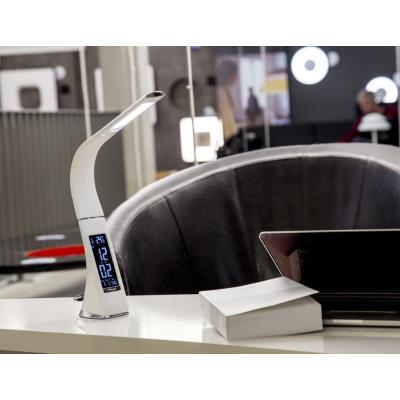 IMMAX LED stolní lampička Leather/ 6,5W/ 300lm/ 5V/1A/ 3 barvy světla/ flexibilní rameno/ možnost vypnutí LCD/ USB/ bílá