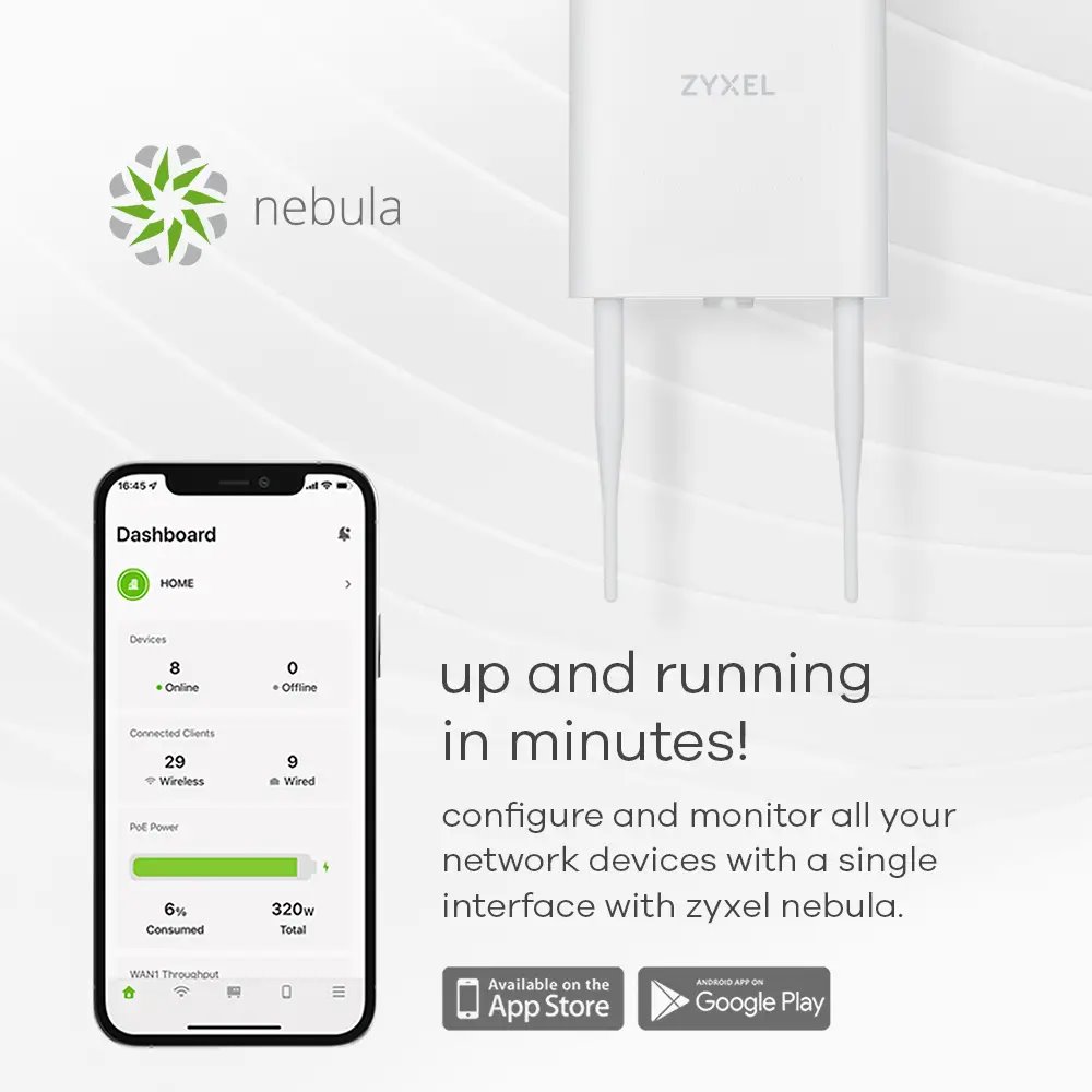 Zyxel NWA55AXE Outdoor AP, Standalone / NebulaFlex Wireless AP, Single Pack include PoE Injector