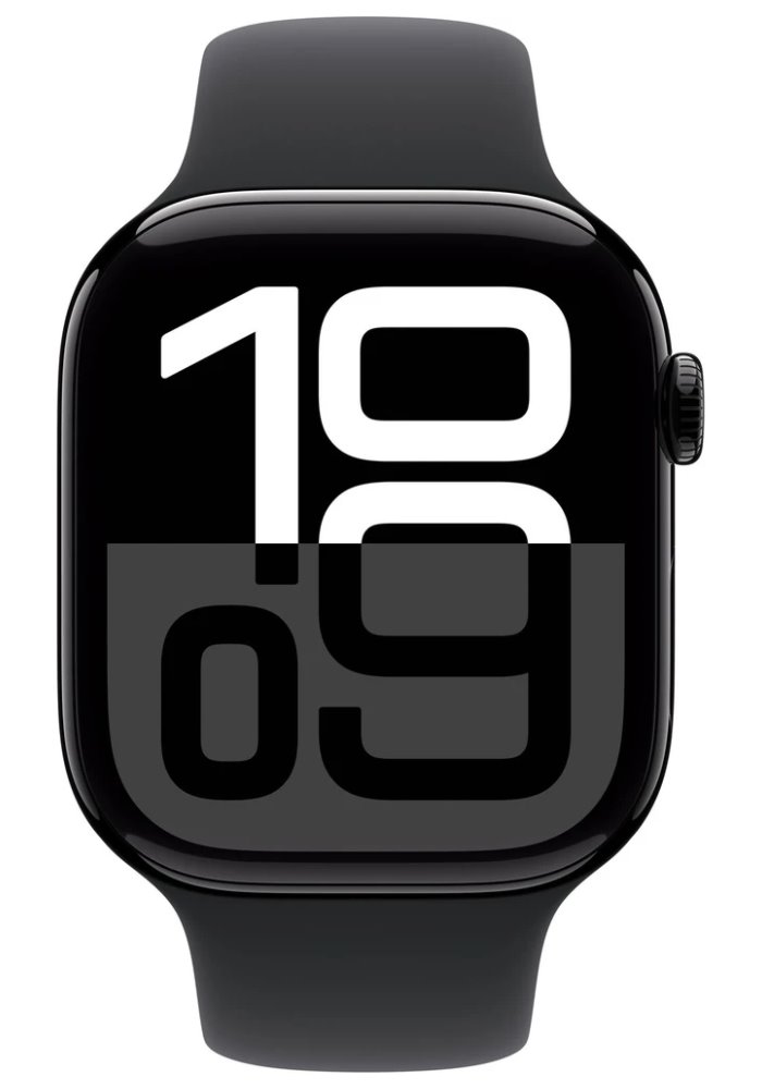 Apple Watch Series 10 GPS 46mm Klavírně černý hliník s černým sportovním řemínkem - S/M