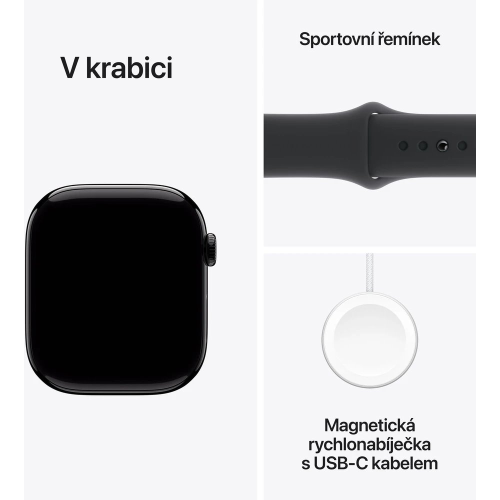 Apple Watch Series 10 GPS 46mm Klavírně černý hliník s černým sportovním řemínkem - S/M