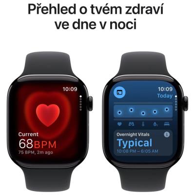 Apple Watch Series 10 GPS 46mm Klavírně černý hliník s černým sportovním řemínkem - S/M