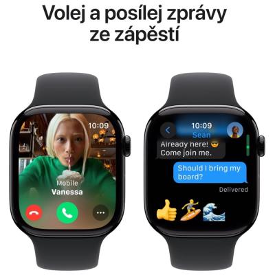 Apple Watch Series 10 GPS 46mm Klavírně černý hliník s černým sportovním řemínkem - S/M