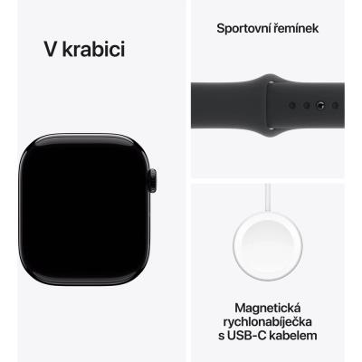 Apple Watch Series 10 GPS 46mm Klavírně černý hliník s černým sportovním řemínkem - S/M